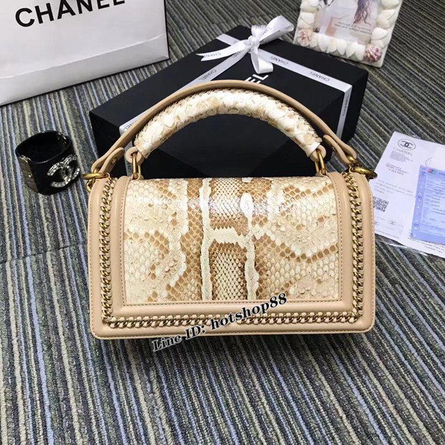 CHANEL女包 A94804新款 leboy67086 蟒蛇皮牛皮革編織手柄口蓋包 蟒蛇皮 香奈兒手拎包 chanel單肩包 chanel斜挎女包 djc1645